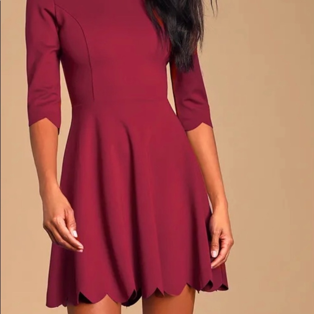 ✨NEW✨ Lulu’s Cumulonimbus Clouds Burgundy Skater Dress